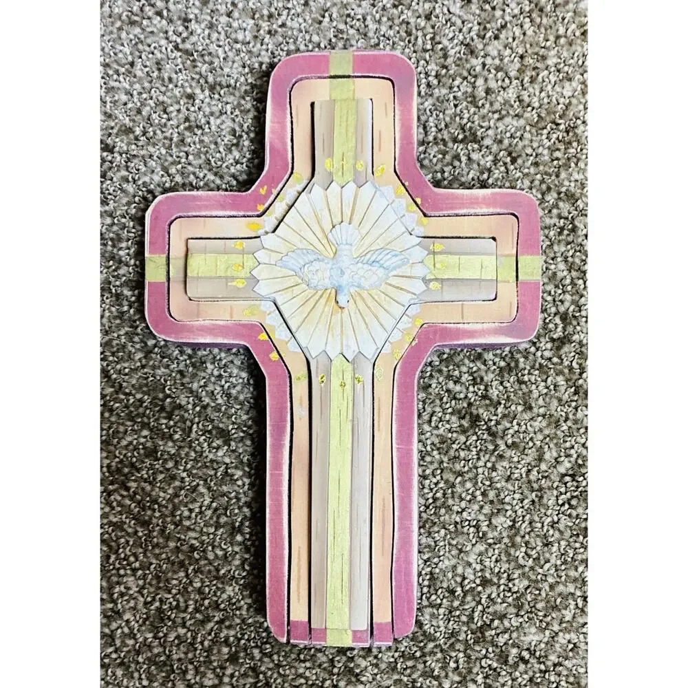 3 Pc Christian Religious Cross Heavenly Holy Spirit Dove Starburst 3 Colors Wood